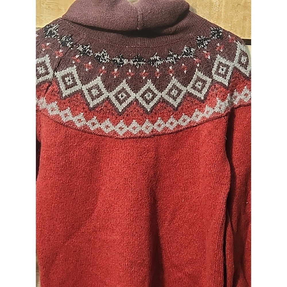 Vtg Eddie Bauer Fair Isle Funnel Cowl Neck Wool Mohair Pullover Fuzzy Sweater Sm - Picture 7 of 10
